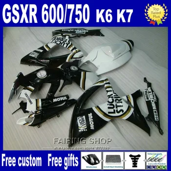 

High quality lower price injection mold fairings for suzuki gsxr 600 750 2006 2007 white black fairing kit gsxr750 06 07 nv112