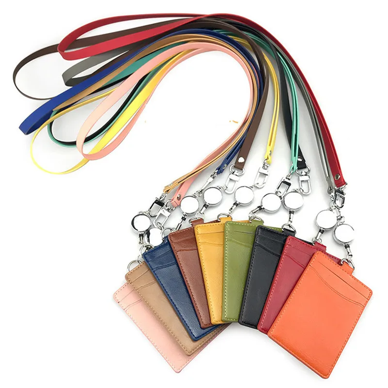 ID Card Holder with Lanyard Neck Strap Wallet Case with 3 Cards Slot Badge Holder Retractable Badge Reel with Belt Clip