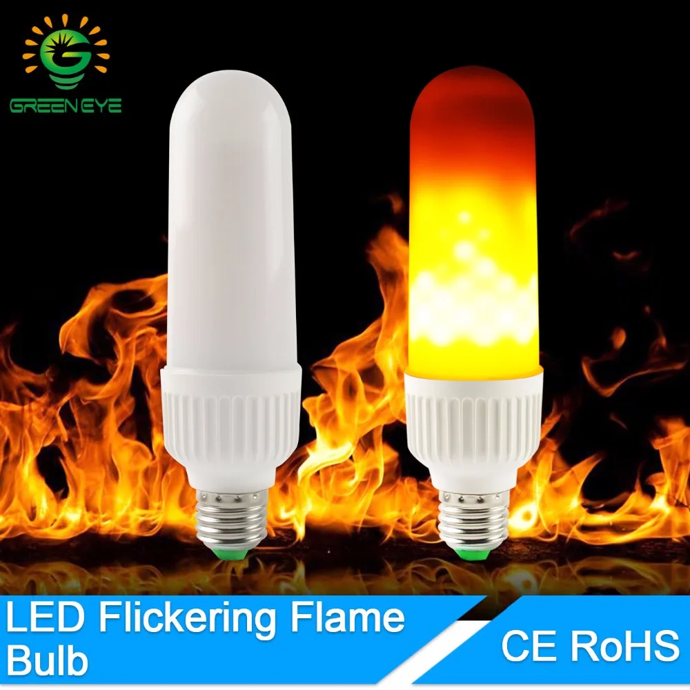 GreenEye E27 E26 LED Flame Bulbs Fire Corn Light 85 265V 2835 SMD