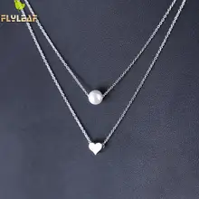 Форзац 925 пробы Серебряное сердце из имитации жемчуга Многослойные ожерелья и кулоны для женщин Модные женские ювелирные изделия аксессуары
