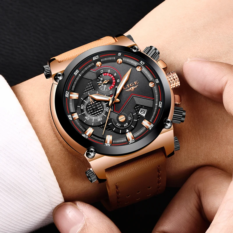 LIGE Fashion Mens Watches Top Brand Luxury Casual Sport Quartz Watch Men Leather Waterproof Militar