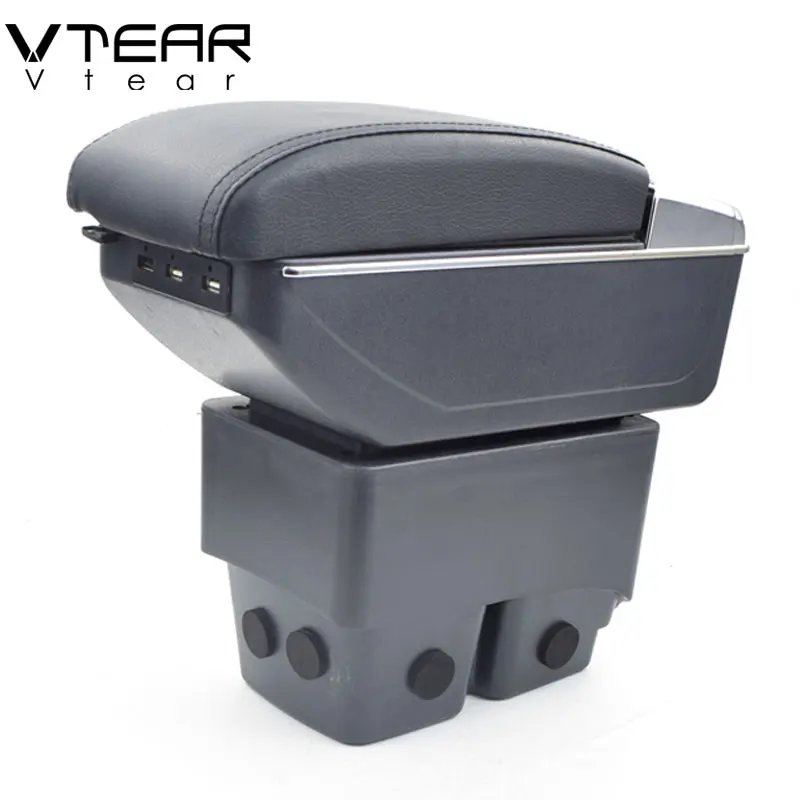 

Vtear For Ford Fiesta 3 MK7 armrest box USB Charging interface heighten central Store content box cup holder ashtray accessories