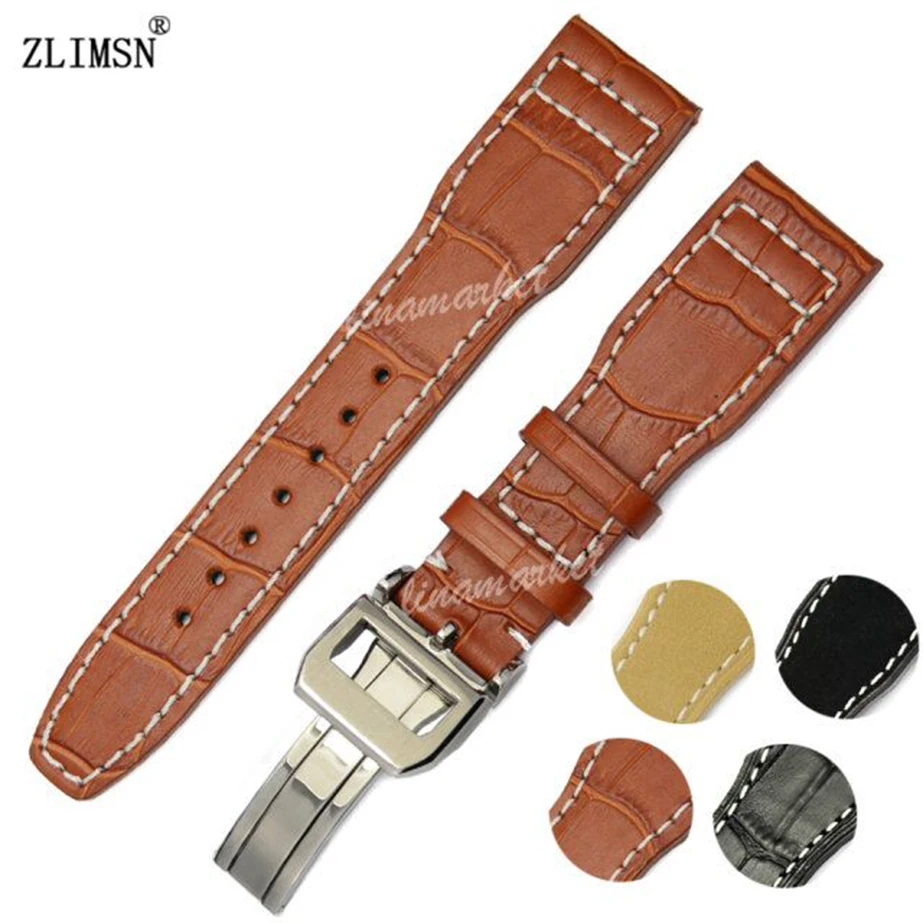 22mm MENS Manual Italy Genuine Leather Watch Band Strap FOR IWCWATCH Include Buckle Brown | Наручные часы