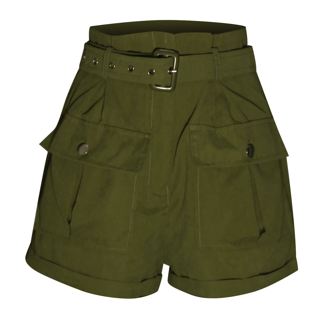 Повседневные шорты женские трапециевидные короткие брюки с высокой талией летние армейские зеленые Горячие Брюки стильные женские свободные пляжные шорты с поясом