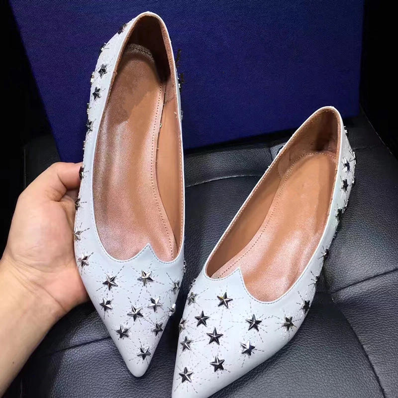 

2018 Genuine Leather Star Women Casul Shoes Fashion Pointed Toe Slip On Flats Loafers Espadrilles Slip On Fisherman Shoes Woman