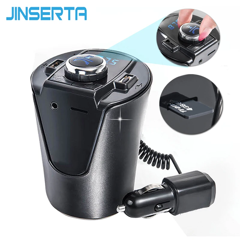 

JINSERTA Bluetooth HandsFree Car Kit FM Transmitter MP3 Player Dual USB Charger LED Display Micro SD TF U Disk AUX Music Playing