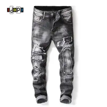 

Idopy Fashion Mens Ripped Jeans Straight Fit Distressed Jeans Patchwork Vintage Washed Denim Pants For Men