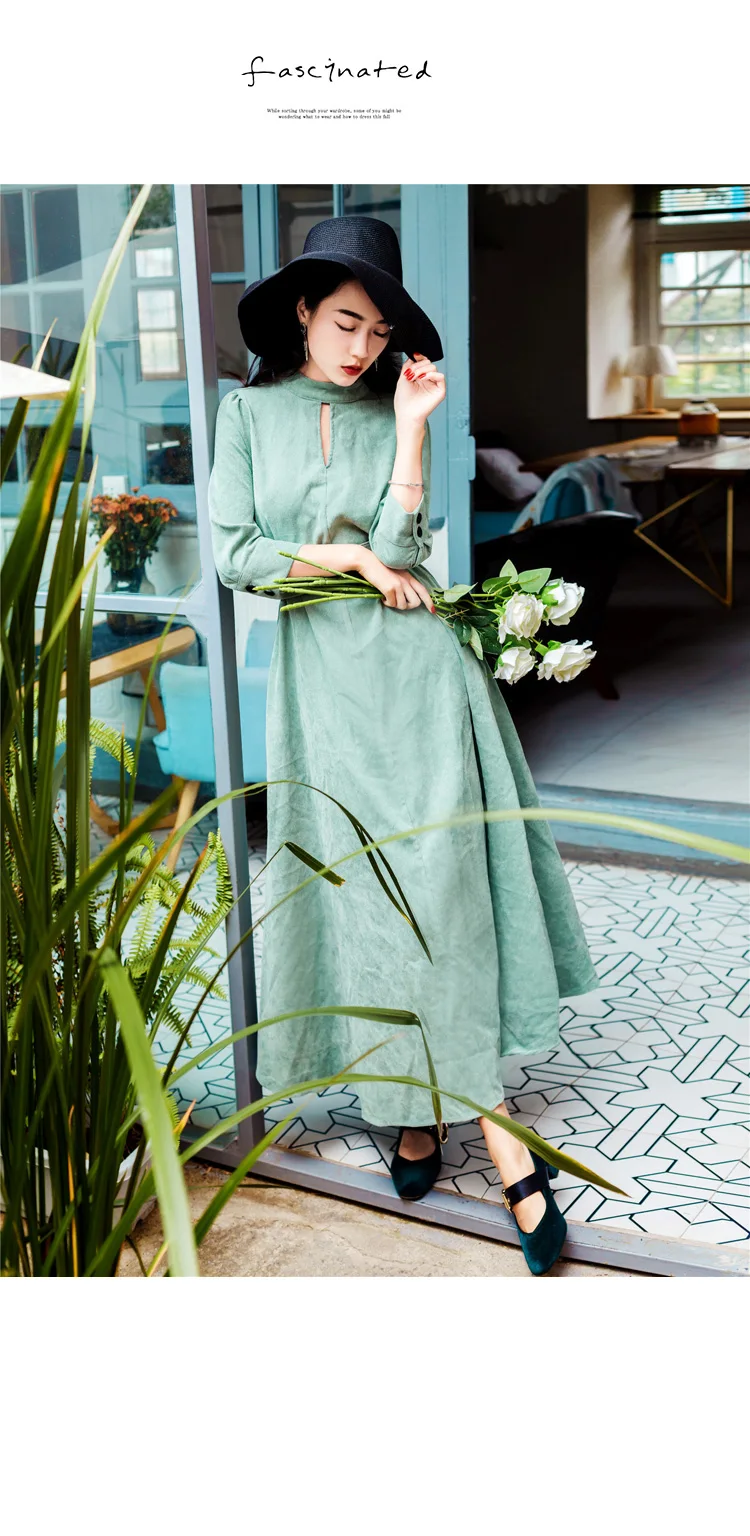 Весеннее женское вельветовое длинное платье мятно-зеленого цвета в стиле ретро Mori Girl Хиппи Boho новинка платье Vestidos женские платья