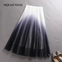 Юбка из тюля, Женская плиссированная юбка средней длины с градиентом, женская летняя, эластичная юбка трапециевидной формы с высокой талией, пляжные вечерние юбки-пачки из сетки