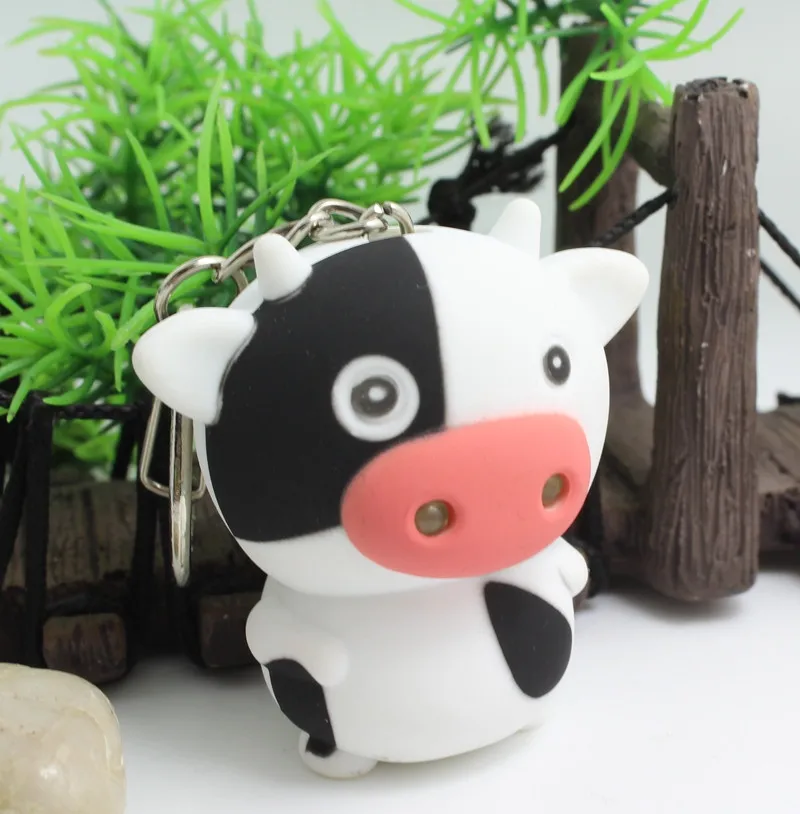 Мультфильм Маленькая корова дизайн светодиодный брелок с фонарик с динамиком ребенок аварийный фонарик животное свинья брелок для ключей Мини брелок