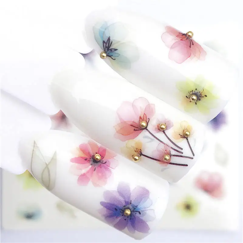 FWC 1 шт. прозрачный цвет цветок переводные наклейки для ногтей наклейки DIY модные обертывания Советы маникюрные инструменты