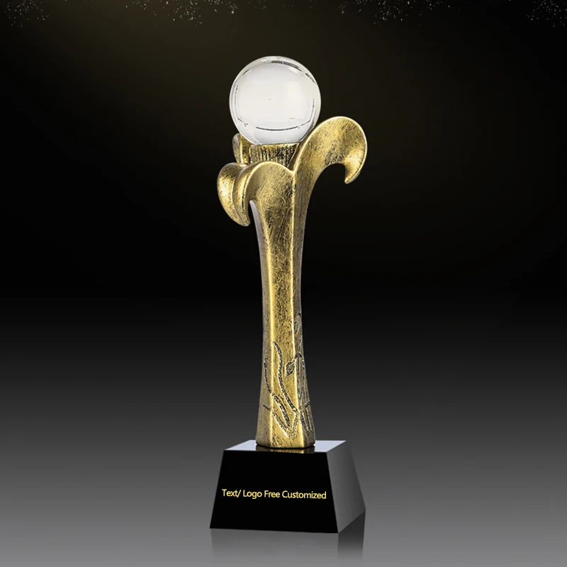 

RTAT0030 Customized New Design Innovation Clear Crystal Ball Enterprise Club Business Resin Coppery Trophy Cup Souvenir Gift