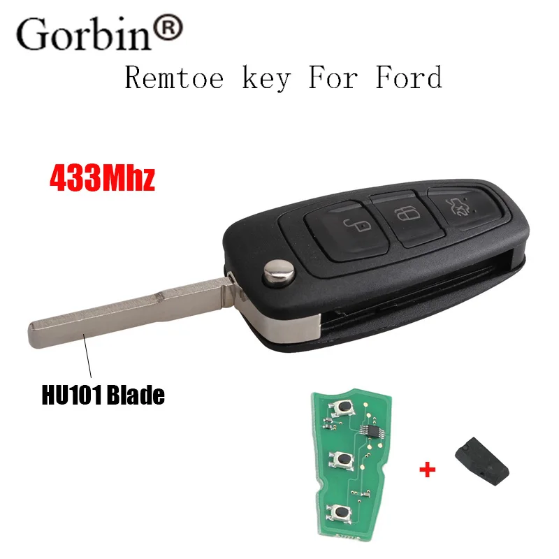 Автомобильный ключ GORBIN с откидной крышкой для Ford Focus Fiesta ASK умный 4D63 3 кнопки