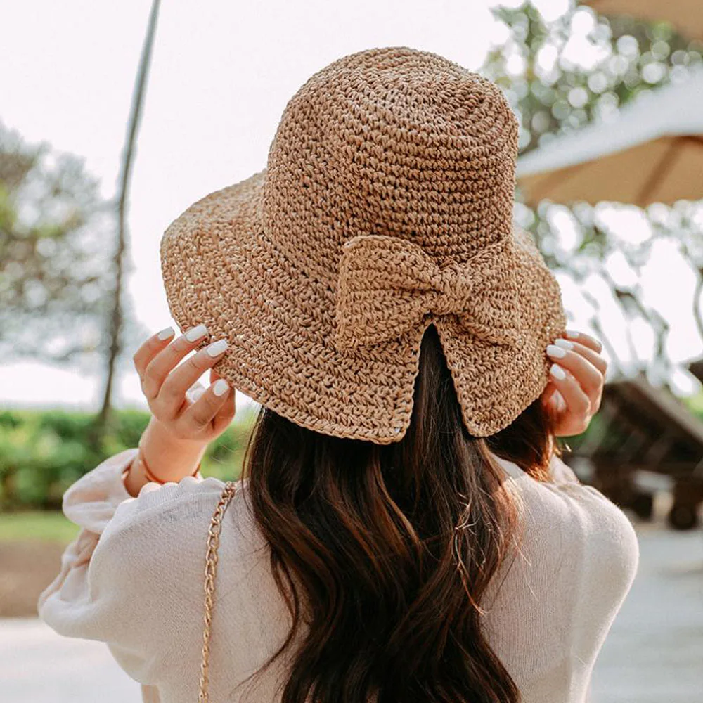 Fashion Bow-knot Straw Sunhat Summer Beach Women Lady Travel Sun Hat Foldable Beach Cap Sun Protection Panama Hat New