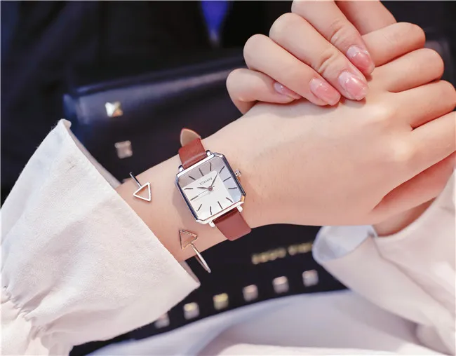 Ulzzang винтажные квадратные кожаные женские часы, женские серебряные кварцевые наручные часы, женские часы с сетчатым браслетом из нержавеющей стали