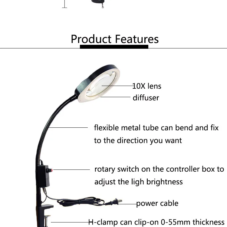 Hands-free Loupe Гибкая рукоятка 5X 8X 10X дополнительная увеличительная стеклянная лампа 2 в 1 светильник ed лупа Настольная лампа регулируемый светодиодный светильник