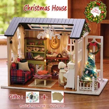 Diy миниатюра Деревянный Кукольный дом Рождественский домик маленький игрушечный дом модель строительные наборы игрушки для детей рождественские подарки Poppenhuis