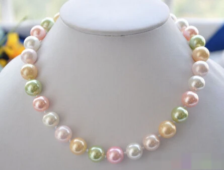 

1085 white pink green yellow SOUTH SEA SHELL PEARL NECKLACE