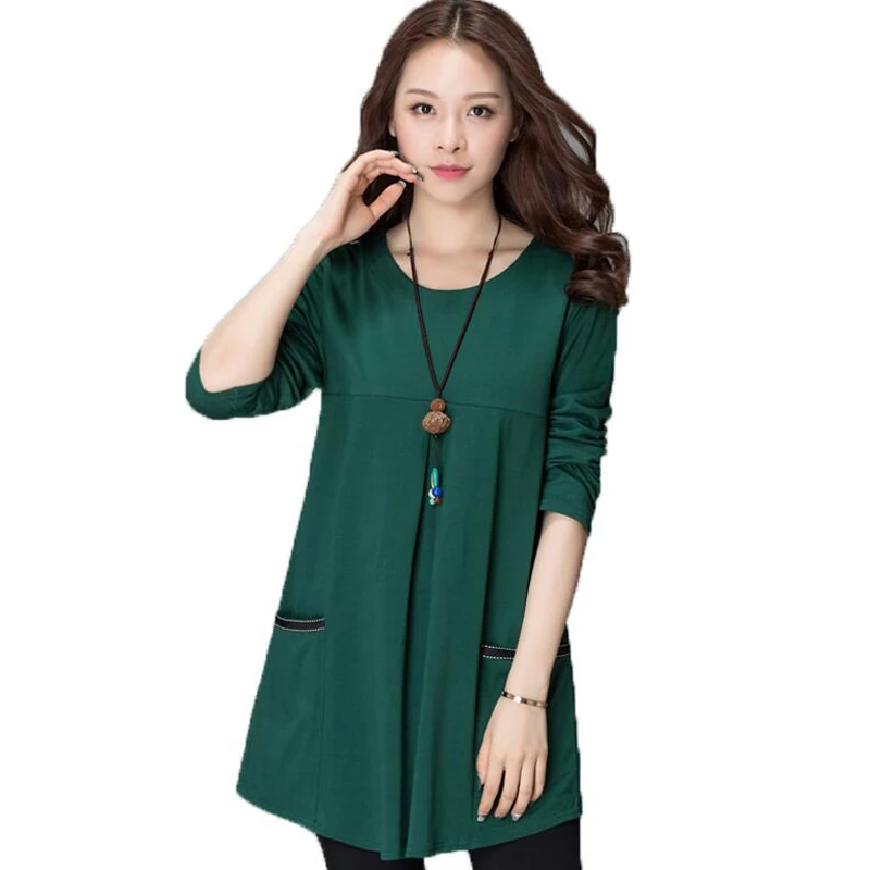 

Plus size cotton women's fat casual t-shirt fat T shirt female spring loose 2018 solid color O-neck tops long sleeve long tees