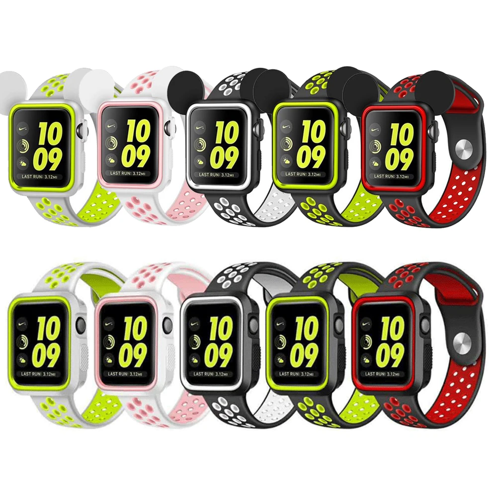 

Silicone Watch case+Strap for Apple Watch Band 42mm 38mm bracelet wrist belt+full screen protector case for iwatch 3/2/1