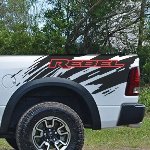 

For 2 Color Dodge Ram Rebel Splash Grunge Logo Truck Vinyl Decal bed Graphic Cast