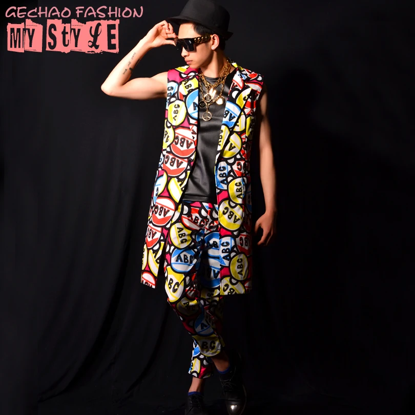 2018M- 6XL/для ночного клуба певец DSDJ quanzhilong GD ярких цветов костюм с надписью жилет