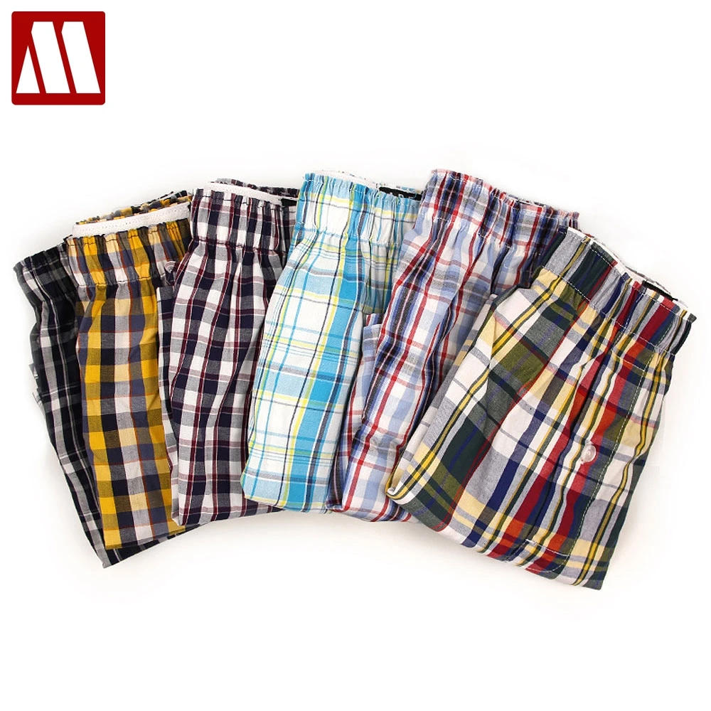 

Mens Underwear Boxers Shorts Casual Cotton Sleep Underpants High Quality Brands Plaid Loose Comfortable Homewear Striped Panties