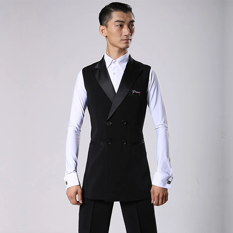 Ballroom Latin Dance Shirts Men Black Long Veat Coat Male Waltz Flamengo Cha Cha Clothes Competition Performance Wear DNV11344