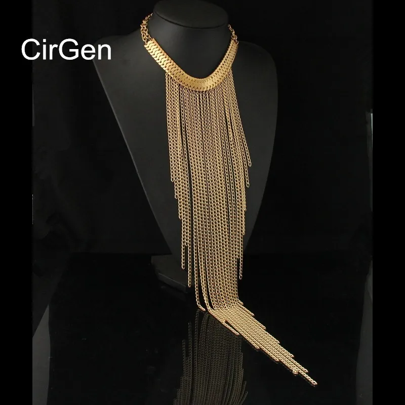 CirGen, модное женское Массивное колье золотого цвета, многослойная длинная цепочка, подвеска с кисточкой, ювелирное изделие, C32
