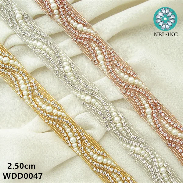 (5 Yards) Wholesale Hand Beaded Bridal Pearl Rhinestone Applique Trim