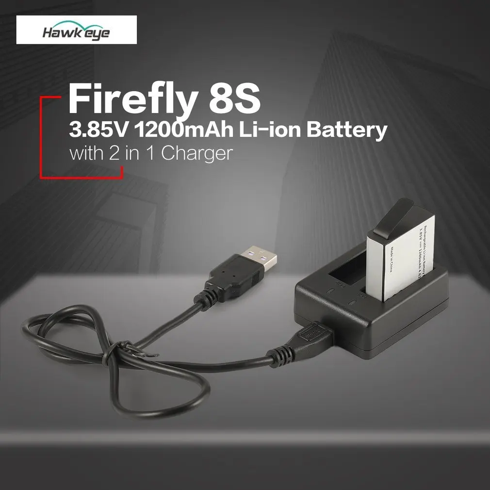 

Hawkeye Firefly 8S S009R 3.85V 1200mAh Li-ion Replacement Battery with 2 in 1 Battery Charger Sports Action Camera Kit