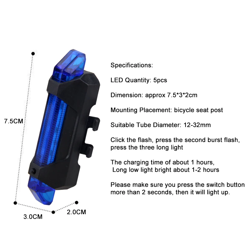 Водонепроницаемый 5 светодиодный велосипедный задний фонарь USB Перезаряжаемый велосипедный задний светильник мини безопасный Предупреждение светильник для ночного велоспорта