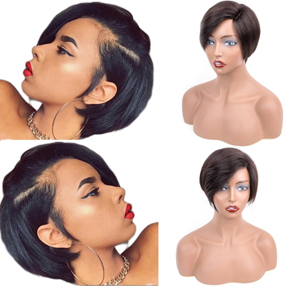 Bob corto Peluca de cabello humano pelo negro con flequillo brasileña del pelo de la onda del cuerpo 150% de densidad pelucas Remy 10 pulgadas envío gratis 0606