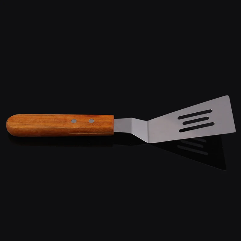 1 шт. из нержавеющей стали с деревянной ручкой шпатель для стейка плоская лопатка с прорезями кухонные принадлежности для приготовления пищи Лопата для посуды
