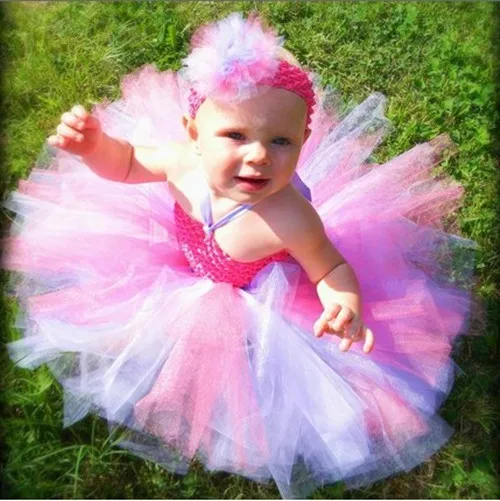 

Cute Retail Baby Girls Crochet Tutu Dress Infant Fluffy 1Layer Handmade Ballet Tulle Dress with 4" Daisy Flower Kids Party Tutus