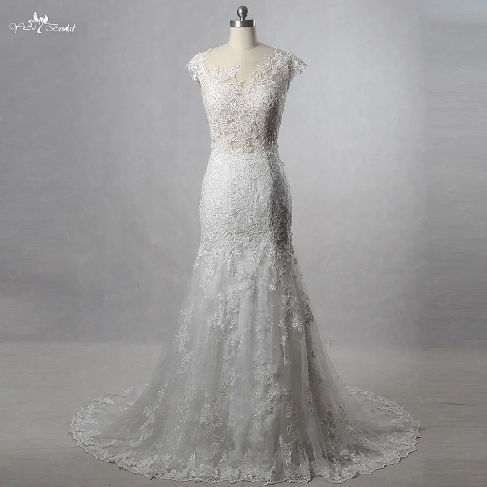 

RSW949 Yiaibridal Real Job Photos Cap Sleeves Backless Mermaid Lace Wedding Dress