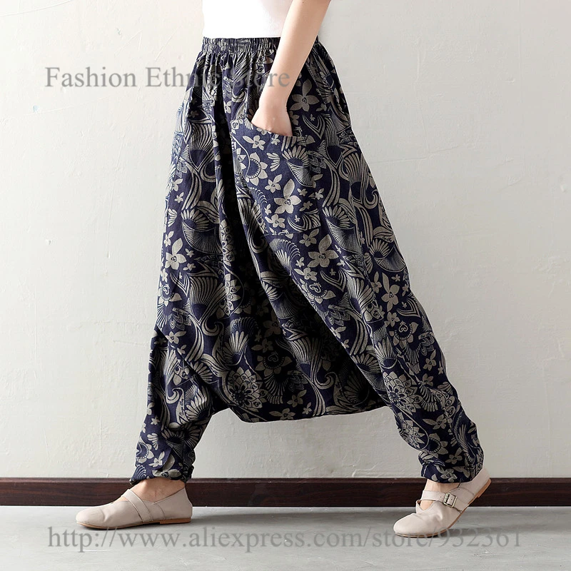 

Retro Printed Asymmetric Wide Leg Harem Pants Women Loose Summer palazzo pants boho hippie Trousers Colorful Bloomers