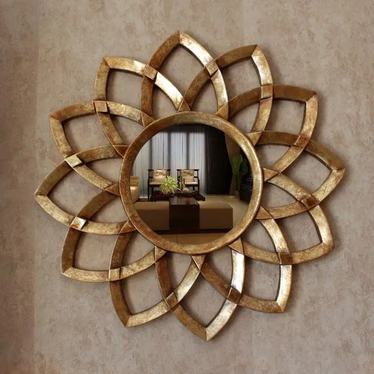 Dia78cm Европейский стиль настенные декоративные зеркала Тканое зеркало в виде солнца ТВ фон декор для ванной комнаты