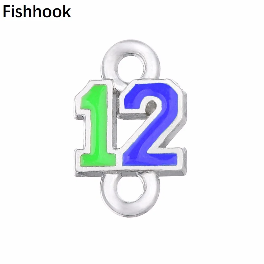 

fishhook 10pcs Seahawks the 12 blue neon green enamel tiny charms for bracelet fans jewelry gift