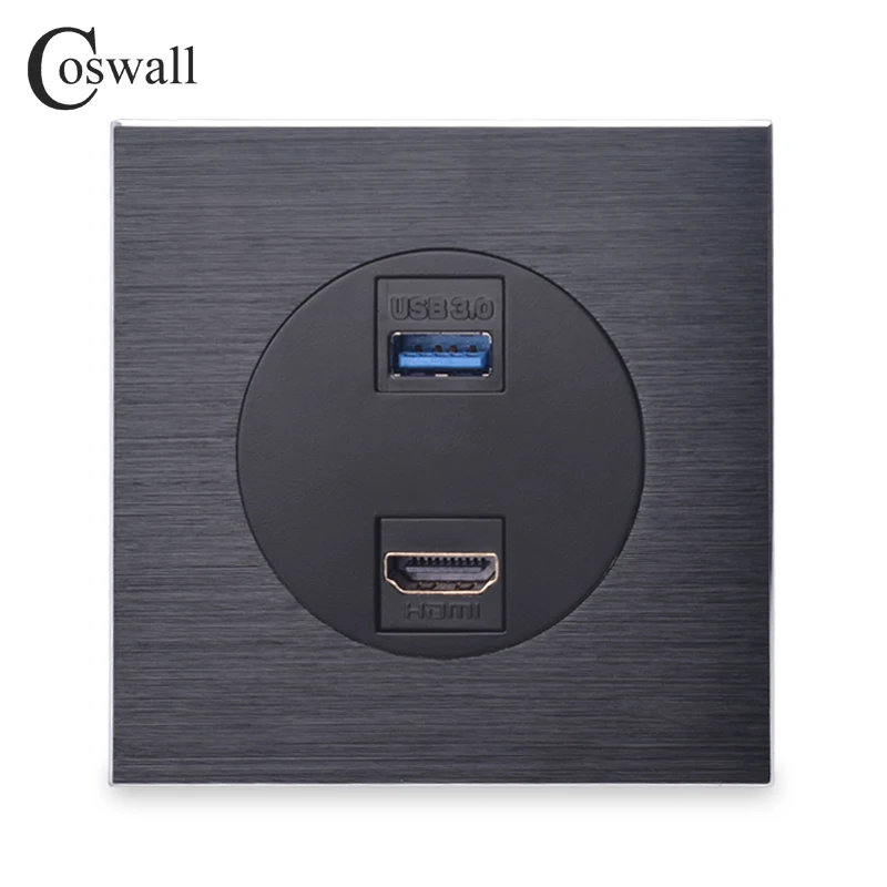Coswall черная/Серебристая серая алюминиевая металлическая панель розетка HDMI 2 0 Jack &
