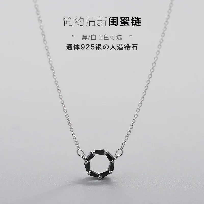 black cz circle necklace women 100% 925 Sterling silver nacklace Jewellery Clavicle chain pendant charms