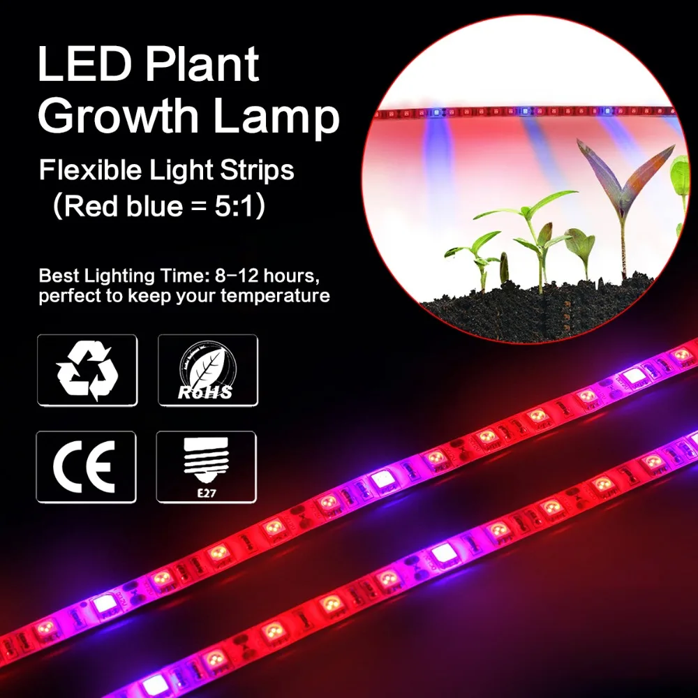 

Tanbaby 3pcs/lot SMD5050 LED Grow Strip Light DC12V Full Spectrum Growth Light Strip IP65 Pant Grown Light For Hydroponic Plant