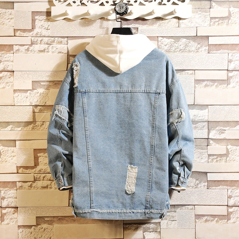 Spring New Denim Jacket Men Fashion Solid Color Casual Tear Hole Denim Jacket Man Streetwear Hip Hop Loose Bomber Jacket M-2XL Spring New Denim Jacket Men Fashion Solid Color Casual Tear Hole Denim Jacket Man Streetwear Hip Hop Loose Bomber Jacket M-2XL