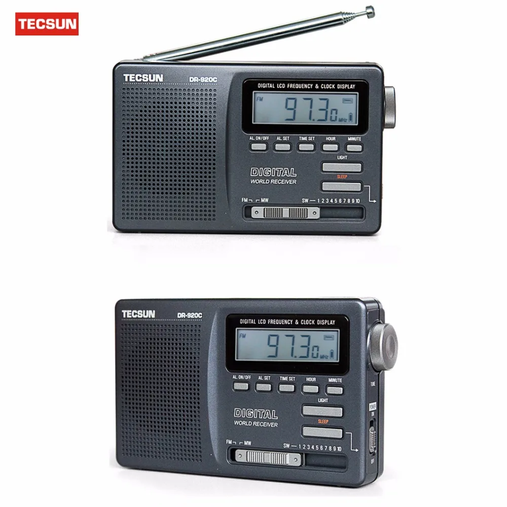 Tecsun DR920C DR 920C радио FM MW SW 12 Band Цифровые часы приемник и подсветка портативный