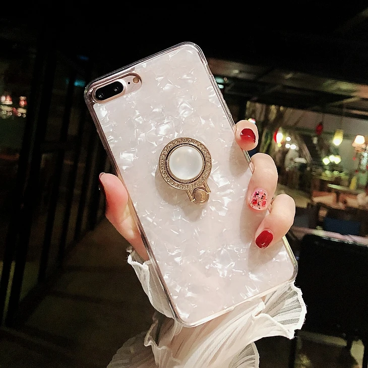 Жемчужный чехол для телефона из горного хрусталя iPhone X Pearl Ring Поддержка Kickstand