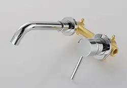Бесплатная доставка современной хромированной отделкой Одной ручкой настенное крепление широкое Ванная комната раковина кран BF008