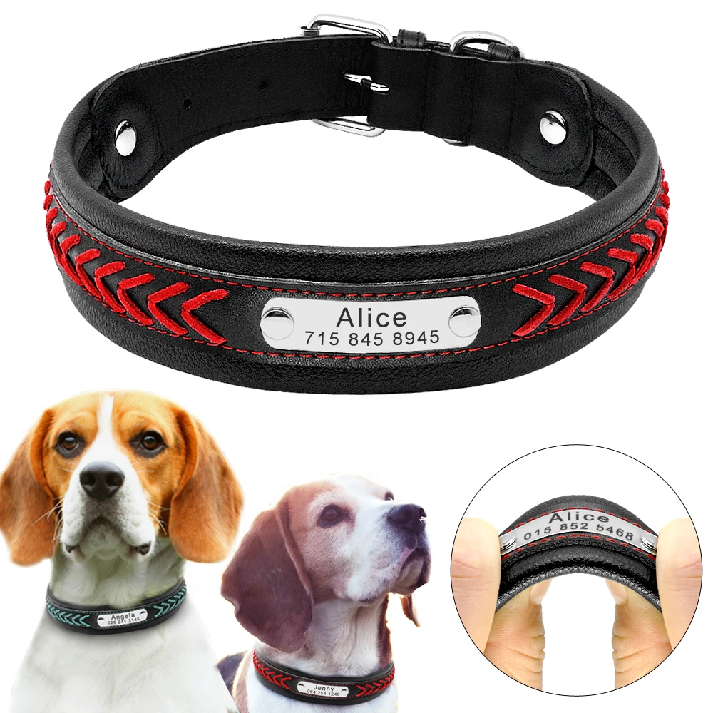 Large Dog Collar Leather Personalized Large Pet Collars Padded Soft