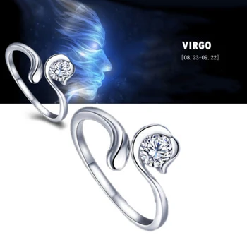 Best Quality Zodiac Star Signs 12 Constellations Shaped Adjustable Opening Silver Plated Ring 5UEZ 6SSD
