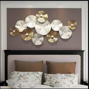 

American Light Luxury Wrought Iron Lotus Leaf Wall Hanging Crafst Decoration Home Livingroom Sofa Background Wall Sticker Mural