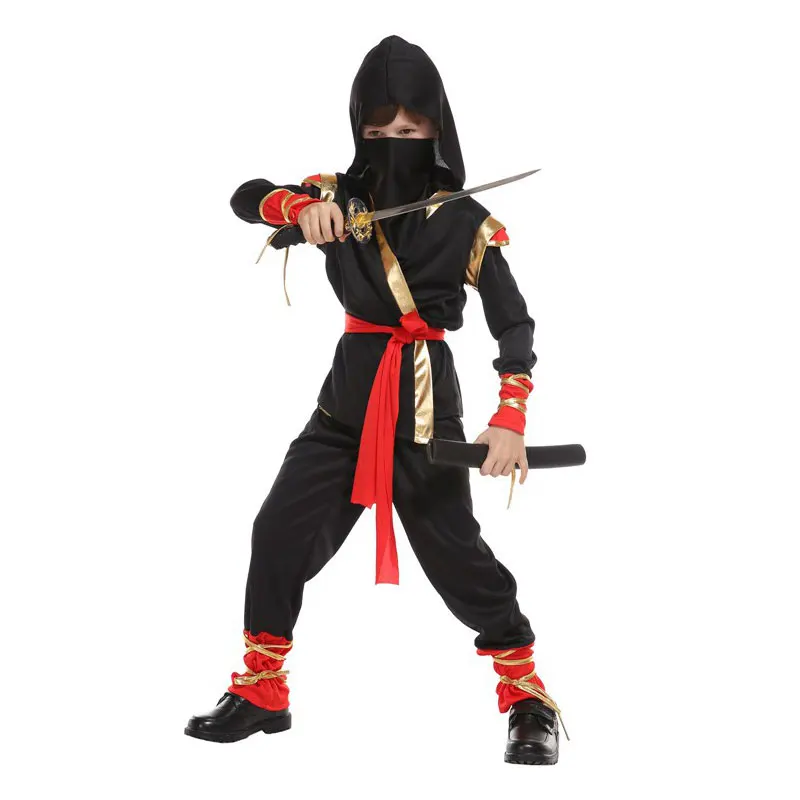 Детский костюм ниндзя с капюшоном для мальчиков; цвет красный, черный; карнавальный костюм Пурима; костюмы на Хэллоуин